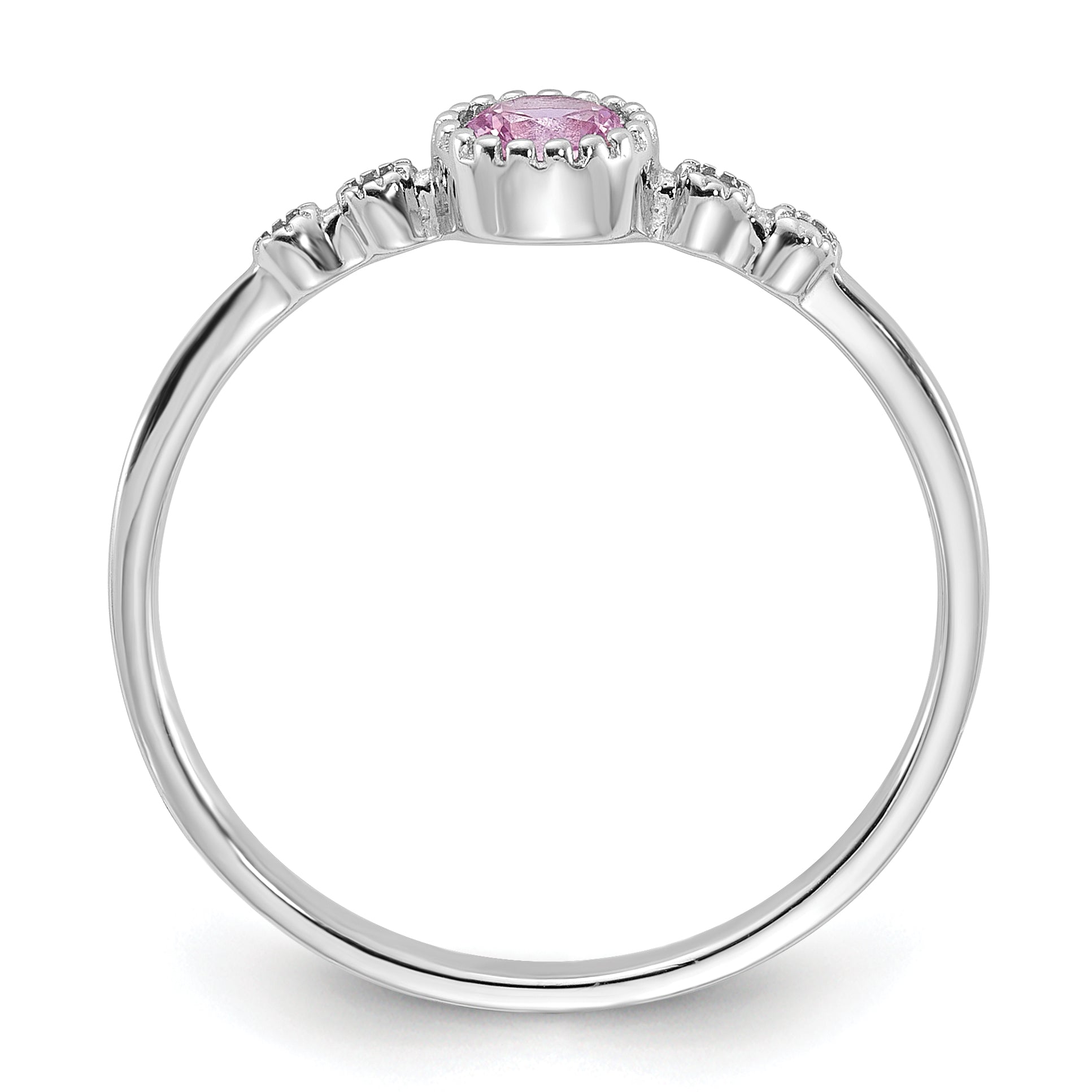 Sterling Silver Rhodium-Plated .37Pink and .02White Created Sapphire Ring