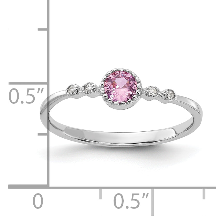 Sterling Silver Rhodium-Plated .37Pink and .02White Created Sapphire Ring