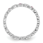 Sterling Silver Rhodium-Plated .14Lab Cr. Ruby and .27Cr. Wh Sapphire Heart Ring