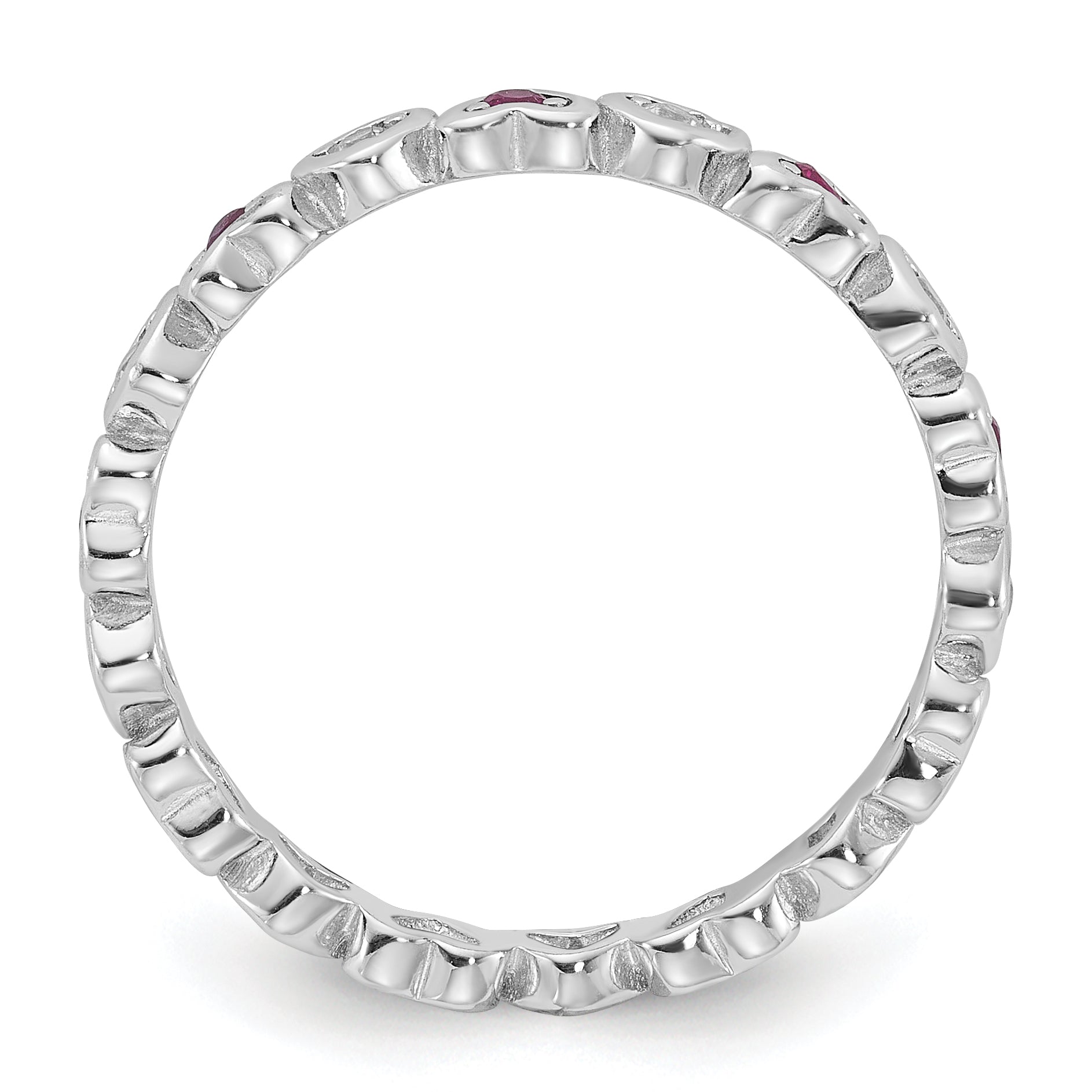Sterling Silver Rhodium-Plated .14Lab Cr. Ruby and .27Cr. Wh Sapphire Heart Ring