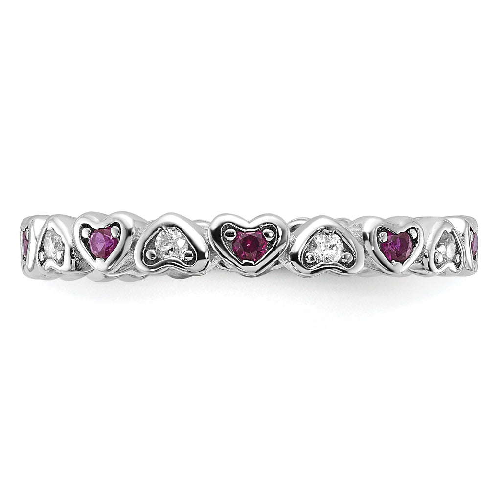 Sterling Silver Rhodium-Plated .14Lab Cr. Ruby and .27Cr. Wh Sapphire Heart Ring