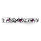 Sterling Silver Rhodium-Plated .14Lab Cr. Ruby and .27Cr. Wh Sapphire Heart Ring