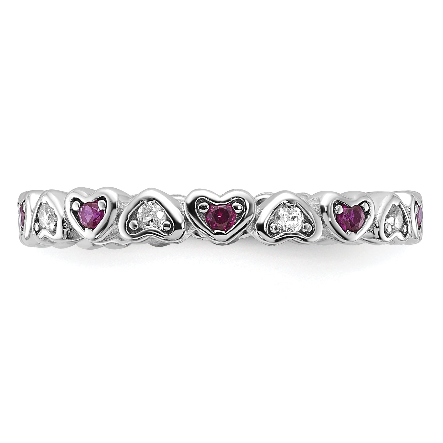 Sterling Silver Rhodium-Plated .14Lab Cr. Ruby and .27Cr. Wh Sapphire Heart Ring