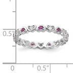 Sterling Silver Rhodium-Plated .14Lab Cr. Ruby and .27Cr. Wh Sapphire Heart Ring