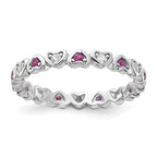 Sterling Silver Rhodium-Plated .14Lab Cr. Ruby and .27Cr. Wh Sapphire Heart Ring