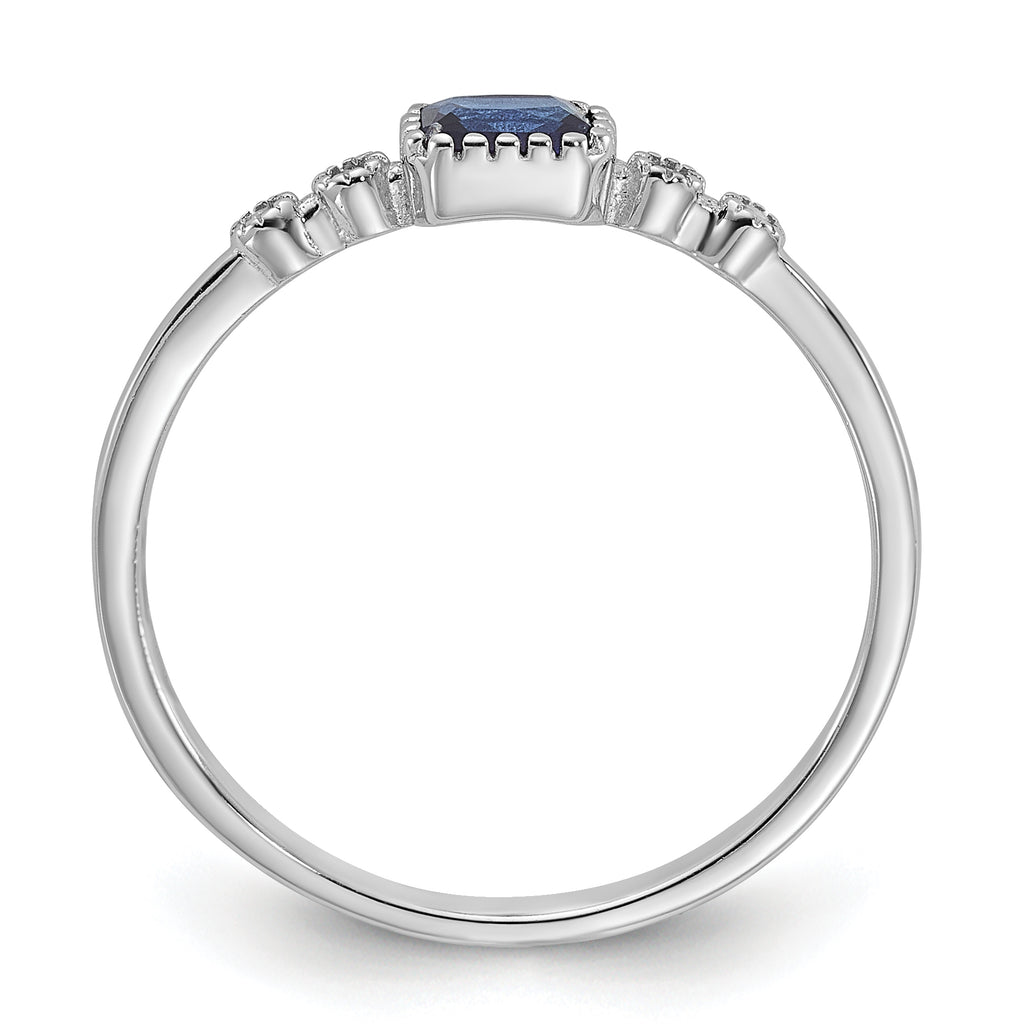 Sterling Silver Rhodium-Plated .02Cr. Blue Spinel and .02Cr. White Sapphire Ring