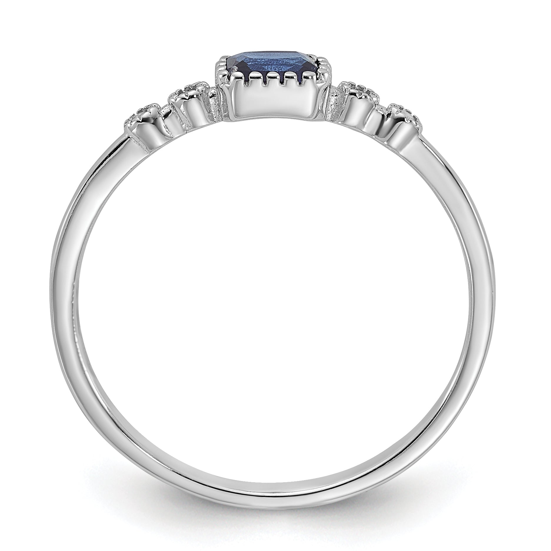 Sterling Silver Rhodium-Plated .02Cr. Blue Spinel and .02Cr. White Sapphire Ring