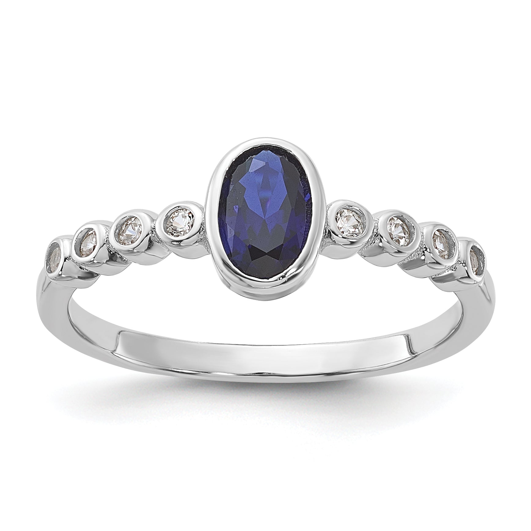SS Rh-plated  .01Created White Sapphire .56Created Blue Spinel Ring Main image