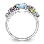 Sterling Silver Rhodium-plated Rainbow Multi Gemstone Ring