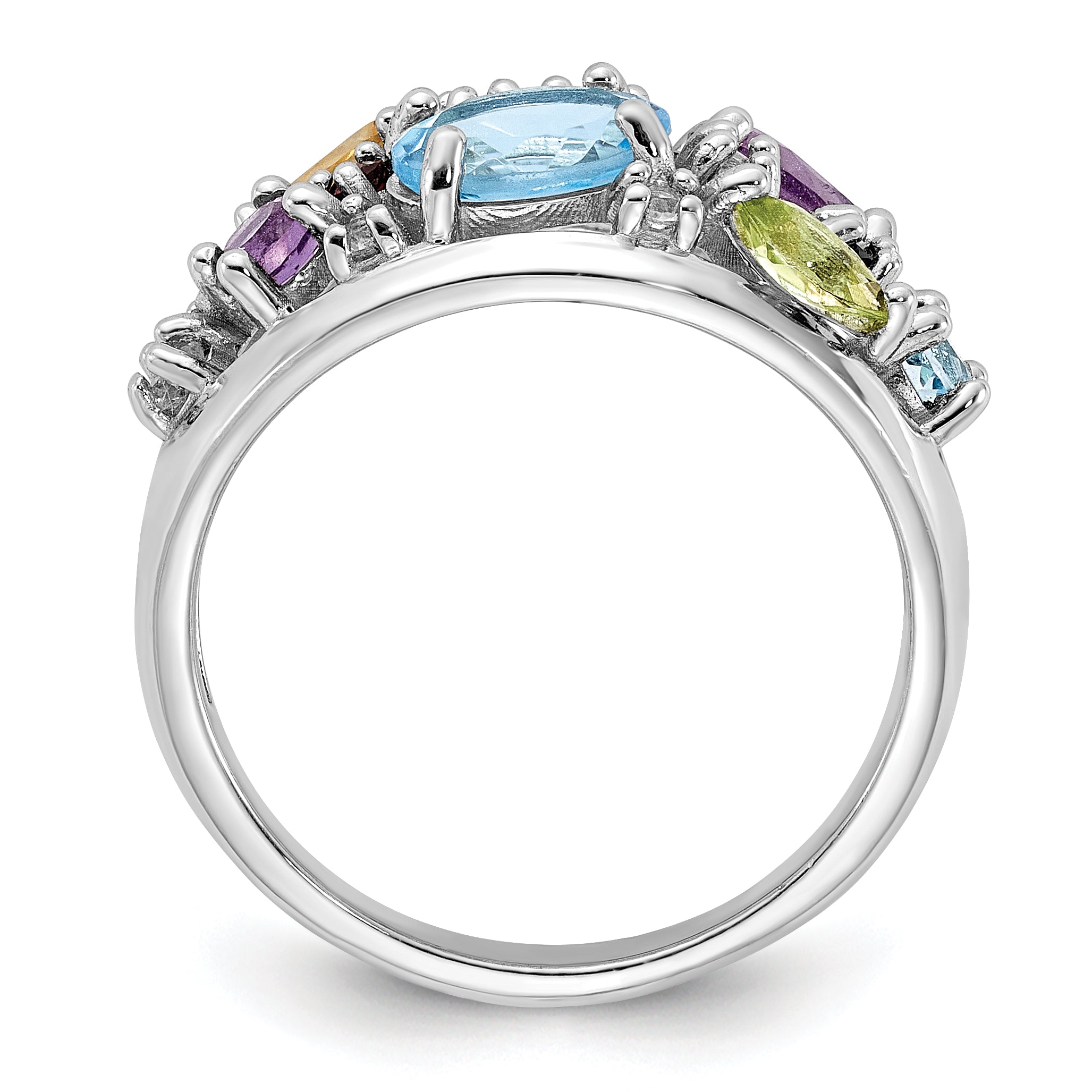 Sterling Silver Rhodium-plated Rainbow Multi Gemstone Ring