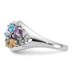 Sterling Silver Rhodium-plated Rainbow Multi Gemstone Ring