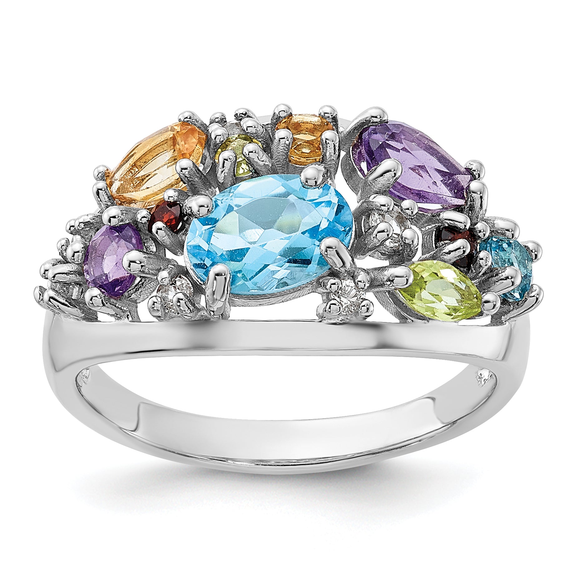 Sterling Silver Rhodium-plated Rainbow Multi Gemstone Ring Main image