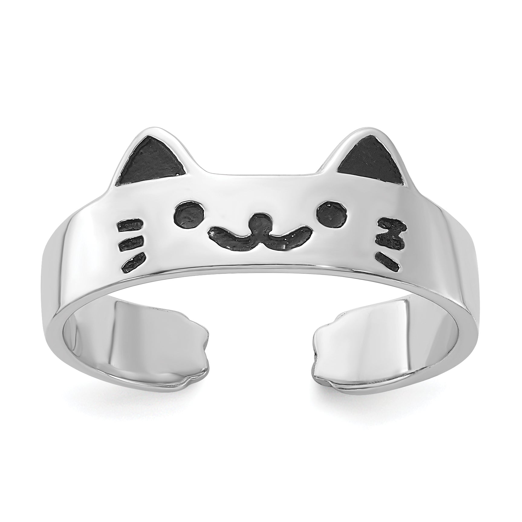 Sterling Silver Rhodium-plated Enameled Cat Adjustable Ring Main image