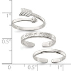 Sterling Silver Polished Arrow/Chain Link/Plain Set of 3 Toe Rings