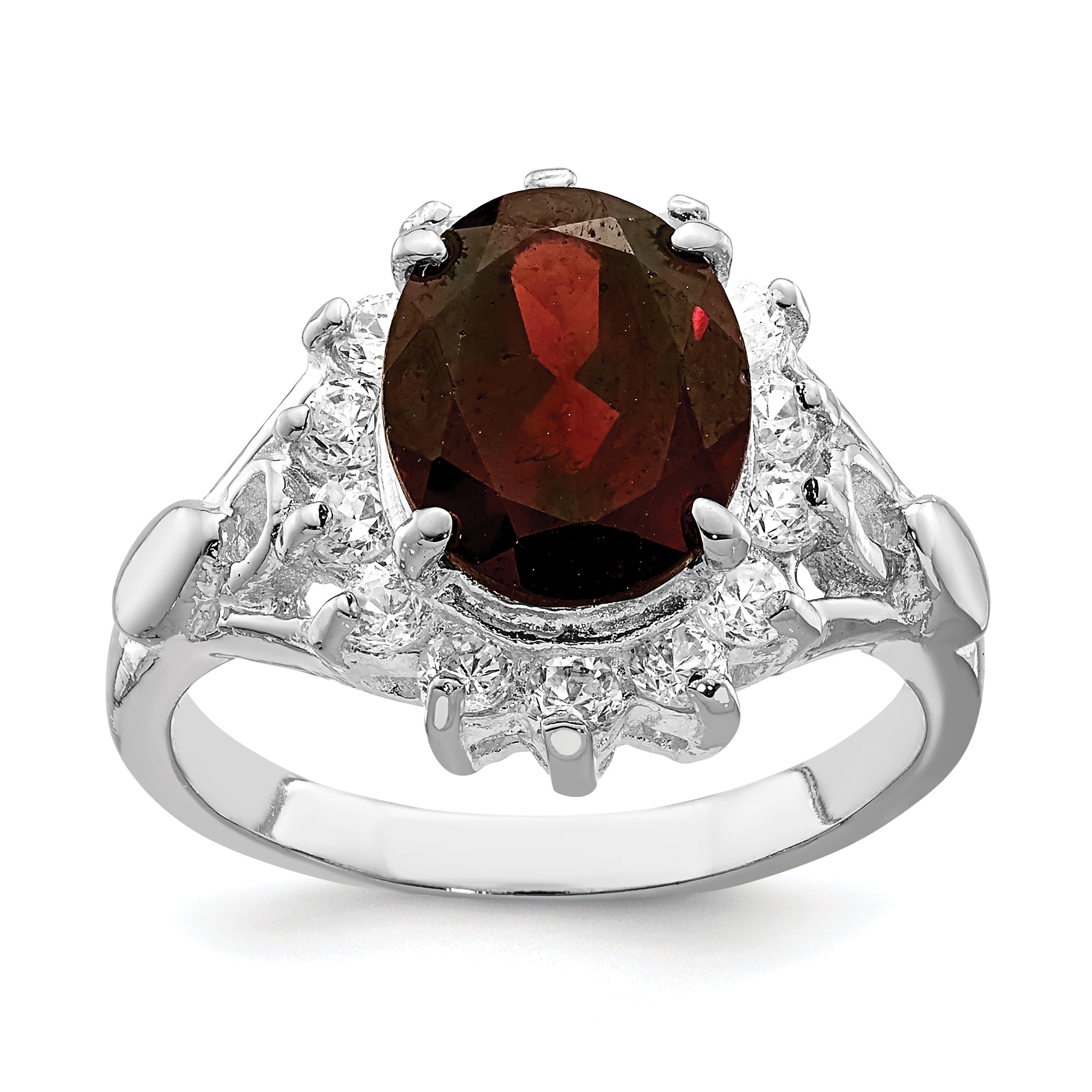Sterling Silver Rhodium-plated Garnet & CZ Ring Main image
