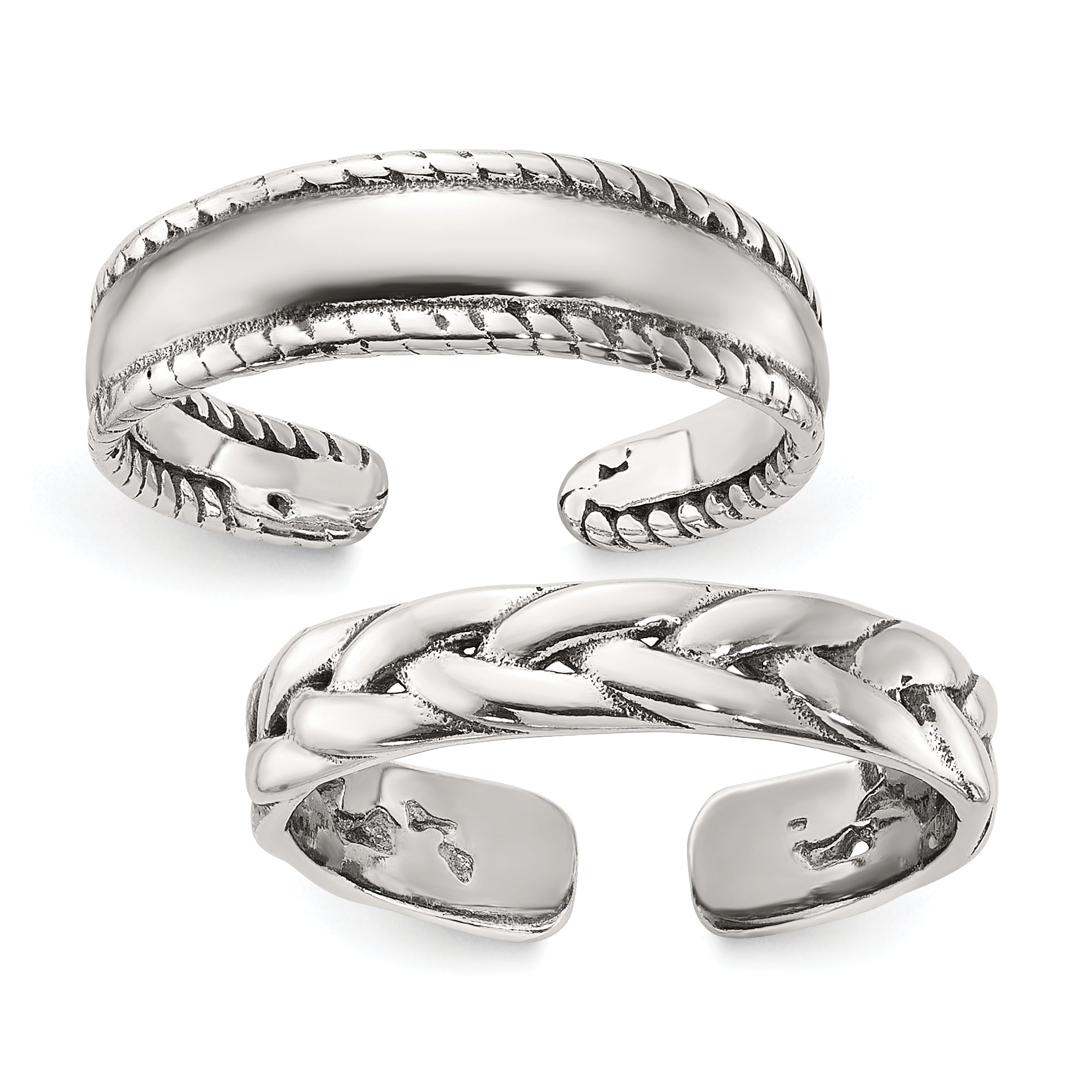 Sterling Silver Polished and Antiqued Set of 2 Toe Rings Main image