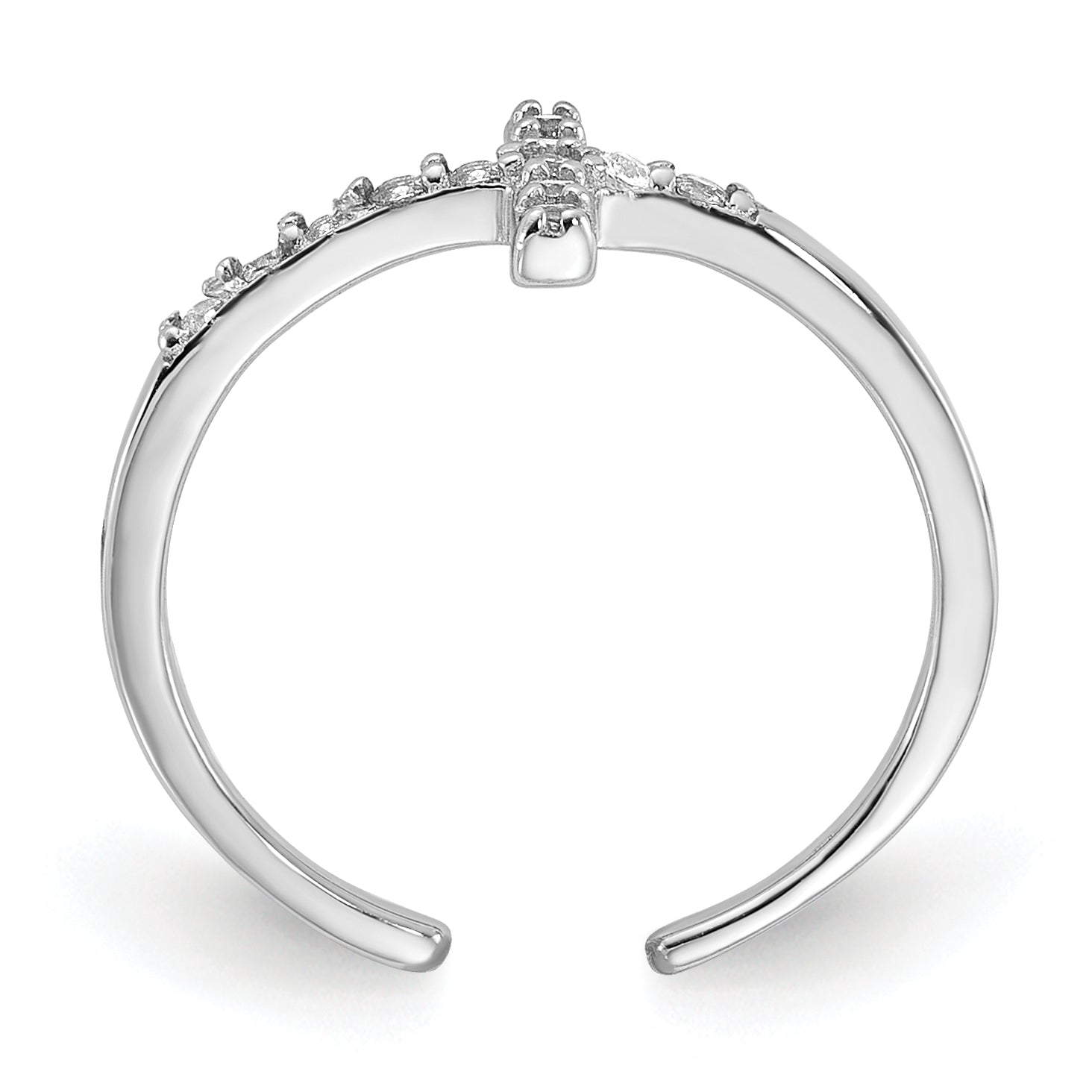Sterling Silver Rhodium-plated CZ Sideways Cross Toe Ring Secondary image