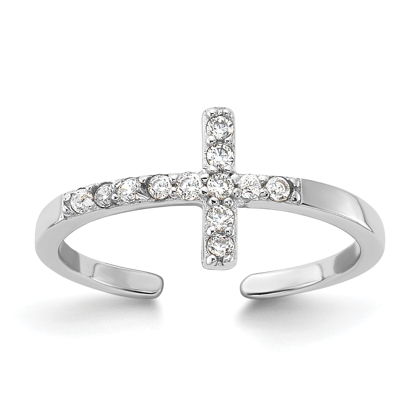 Sterling Silver Rhodium-plated CZ Sideways Cross Toe Ring Main image