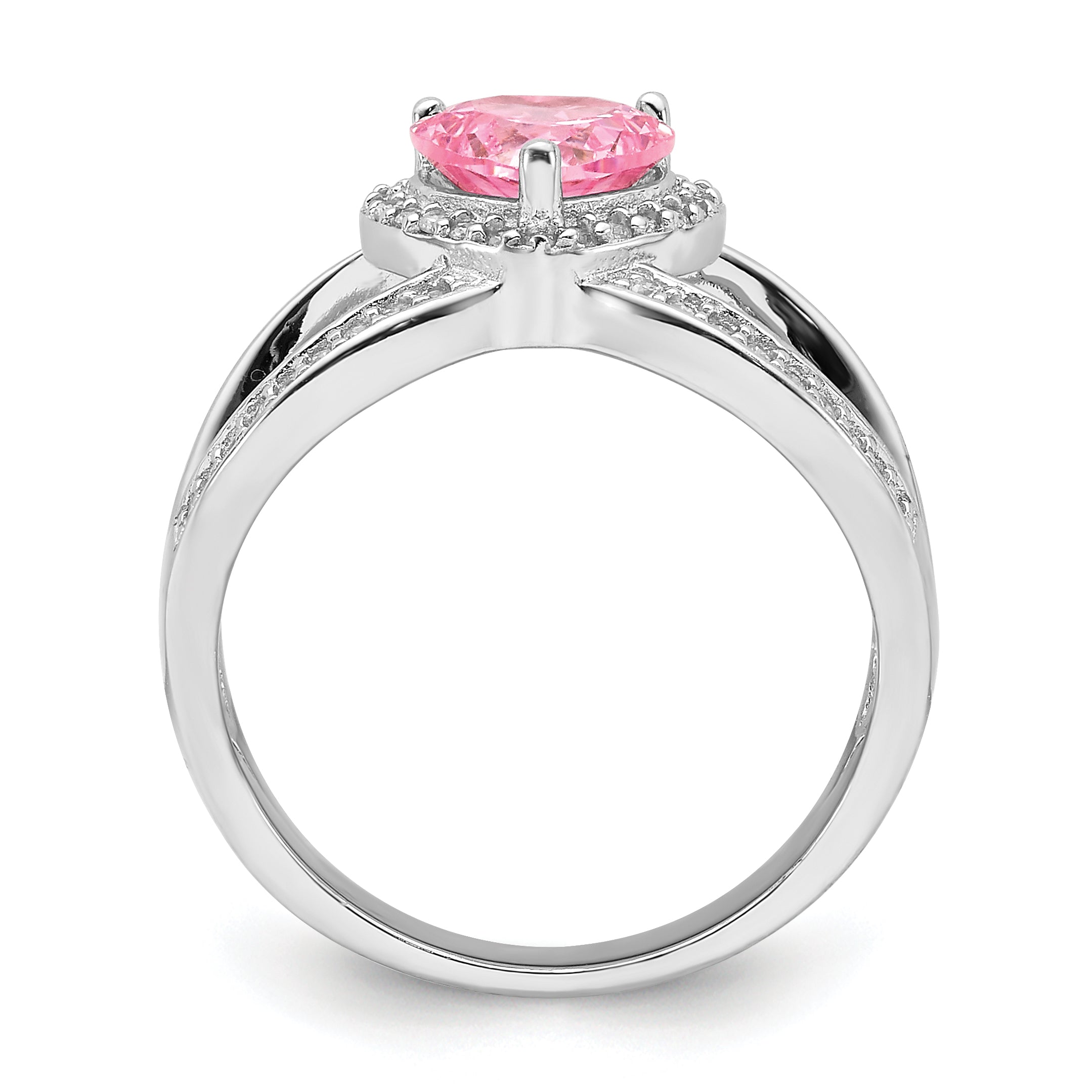 Sterling Silver Rhodium-Plated Clear and Pink Cubic Zirconi Heart Ring Secondary image