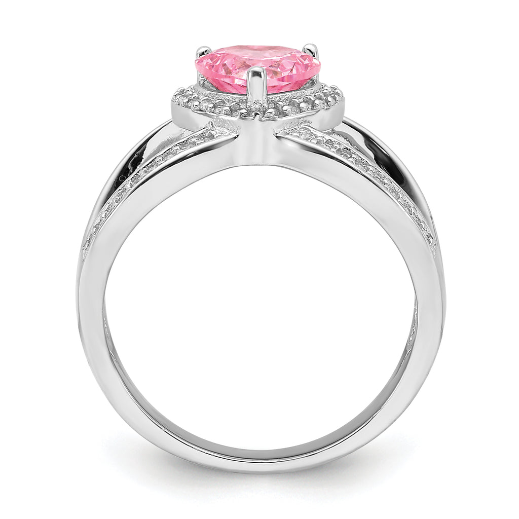 Sterling Silver Rhodium-Plated Clear and Pink Cubic Zirconi Heart Ring
