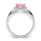 Sterling Silver Rhodium-Plated Clear and Pink Cubic Zirconi Heart Ring
