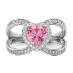 Sterling Silver Rhodium-Plated Clear and Pink Cubic Zirconi Heart Ring