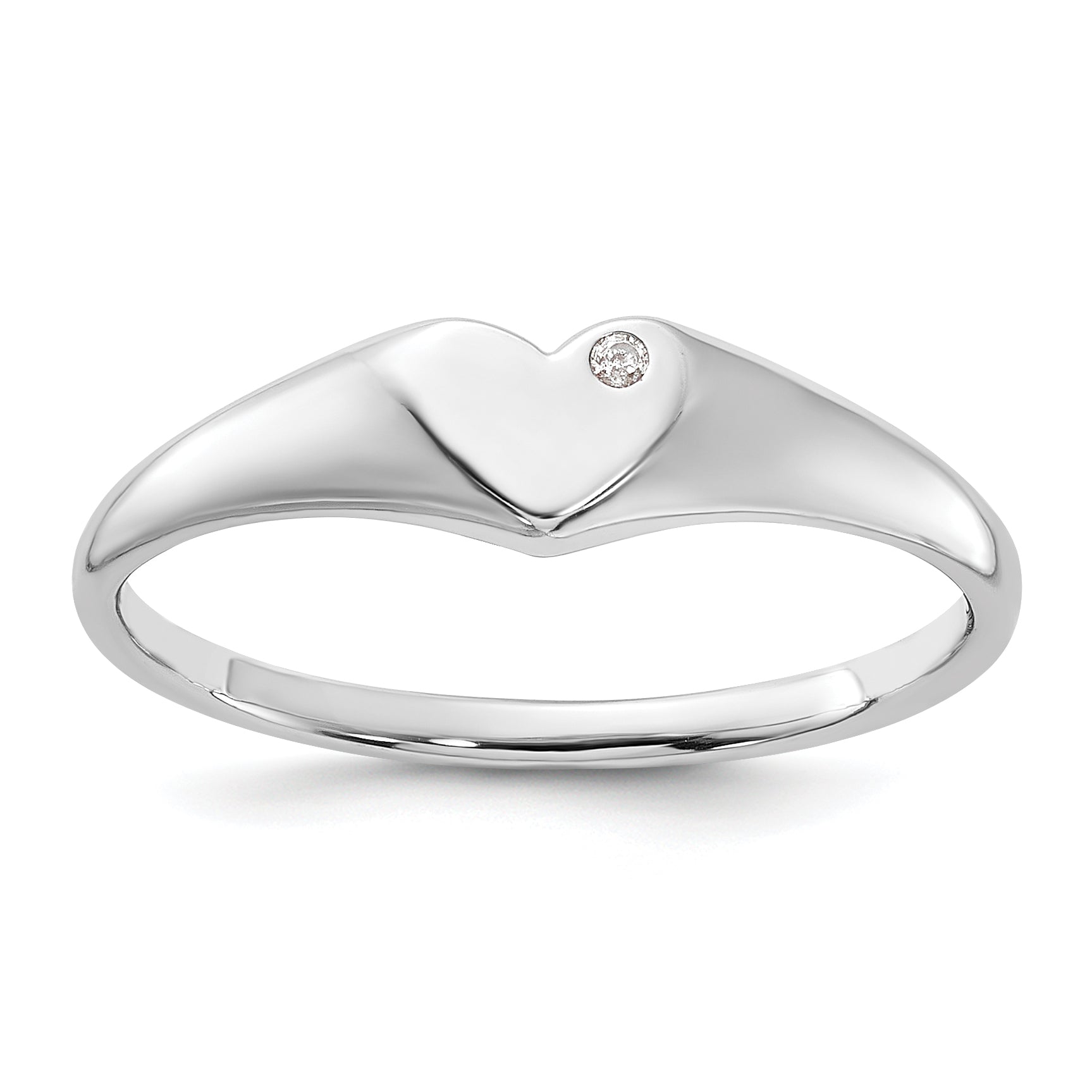 Sterling Silver Rhodium-plated CZ Heart Signet Ring Main image