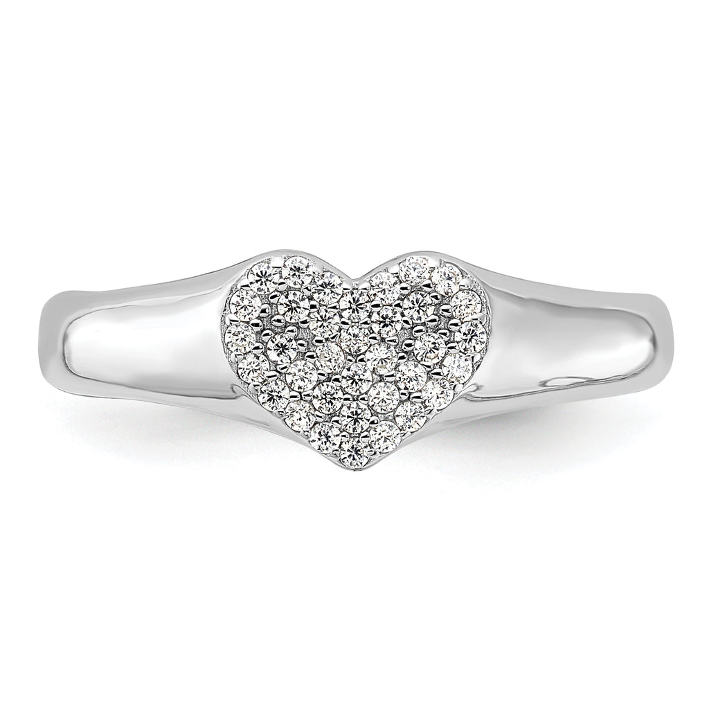 Sterling Silver Rhodium-Plated Micro Pave Cubic Zirconi Heart Ring
