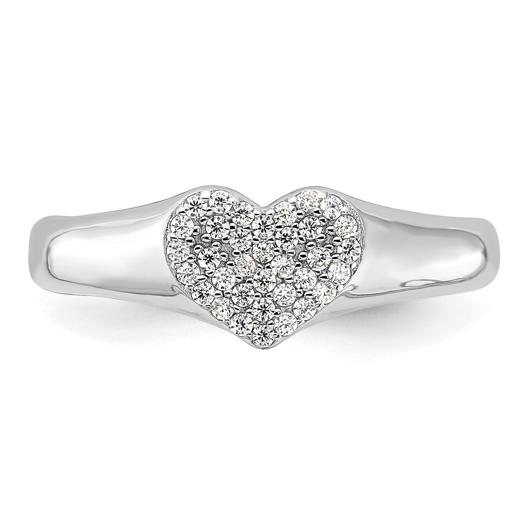 Sterling Silver Rhodium-Plated Micro Pave Cubic Zirconi Heart Ring