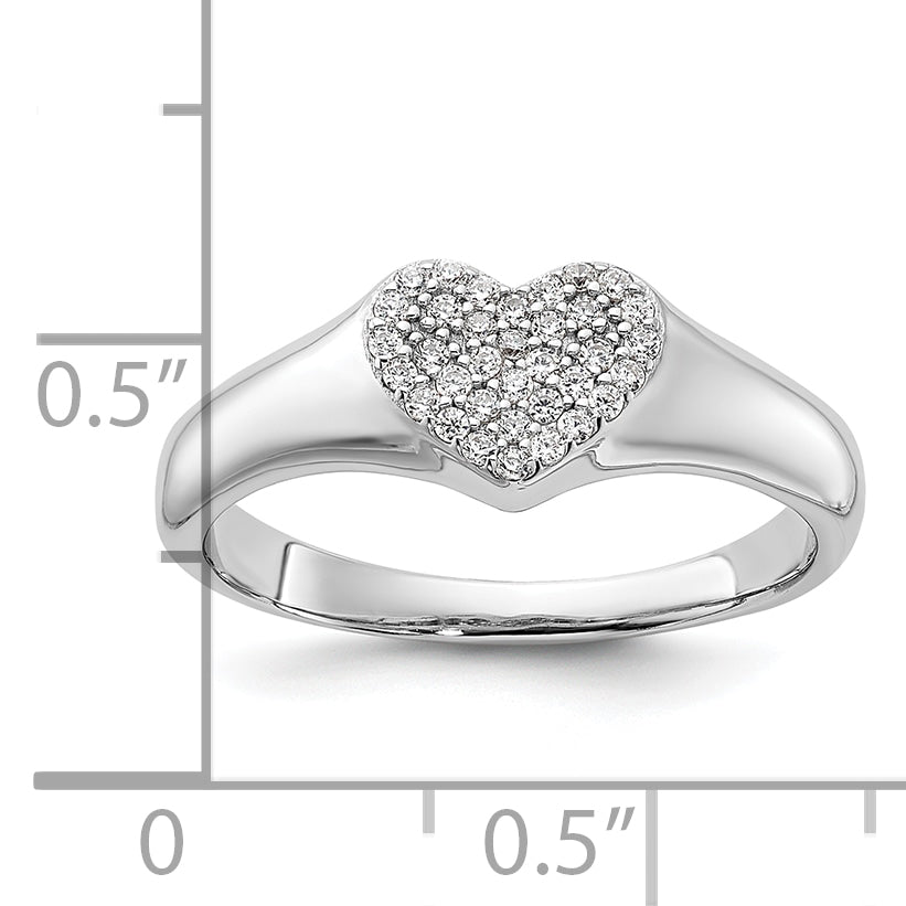 Sterling Silver Rhodium-Plated Micro Pave Cubic Zirconi Heart Ring