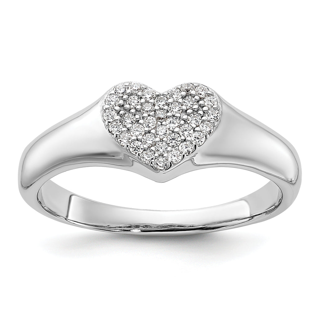 Sterling Silver Rhodium-Plated Micro Pave Cubic Zirconi Heart Ring