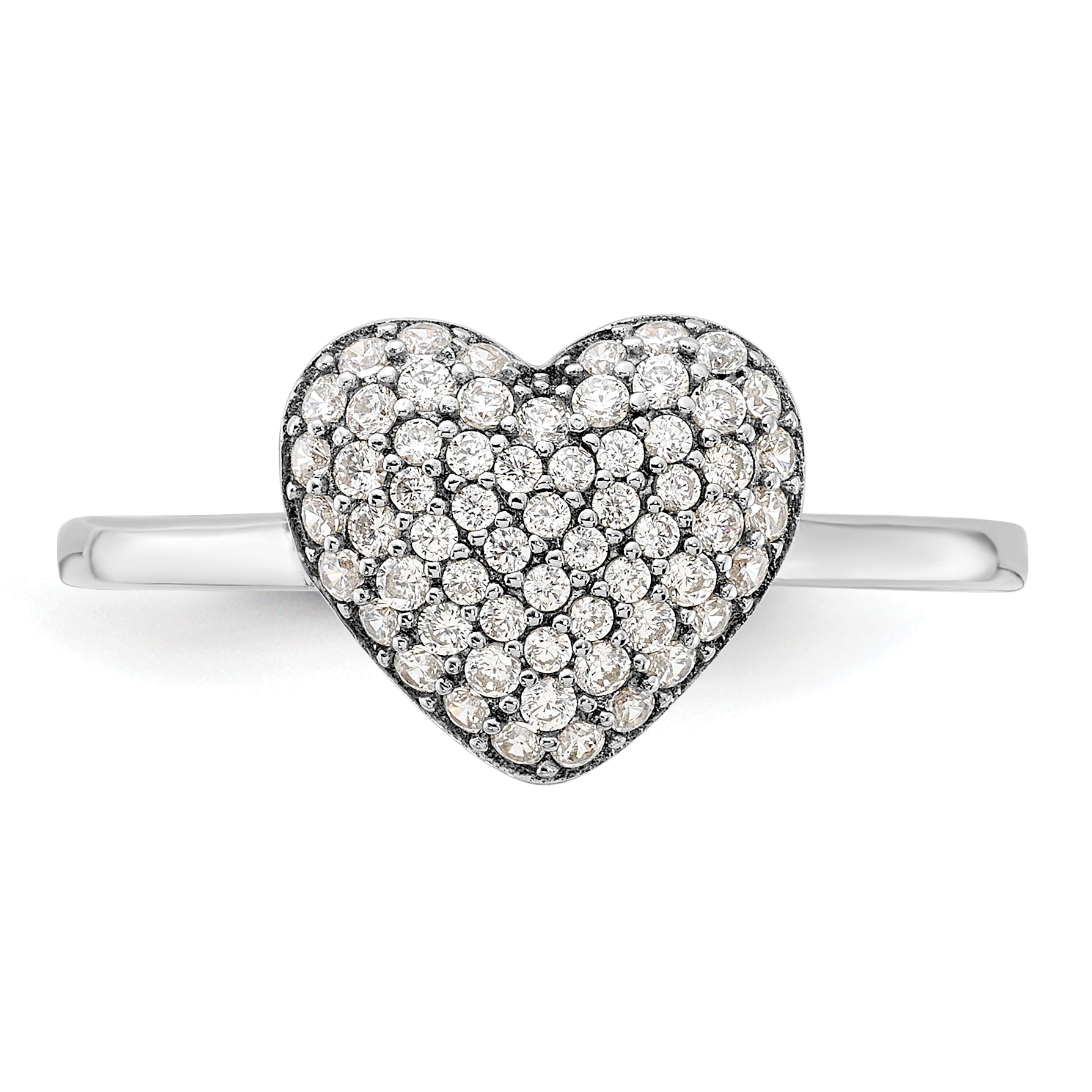Sterling Silver Rhodium-plated Pave CZ Heart Ring