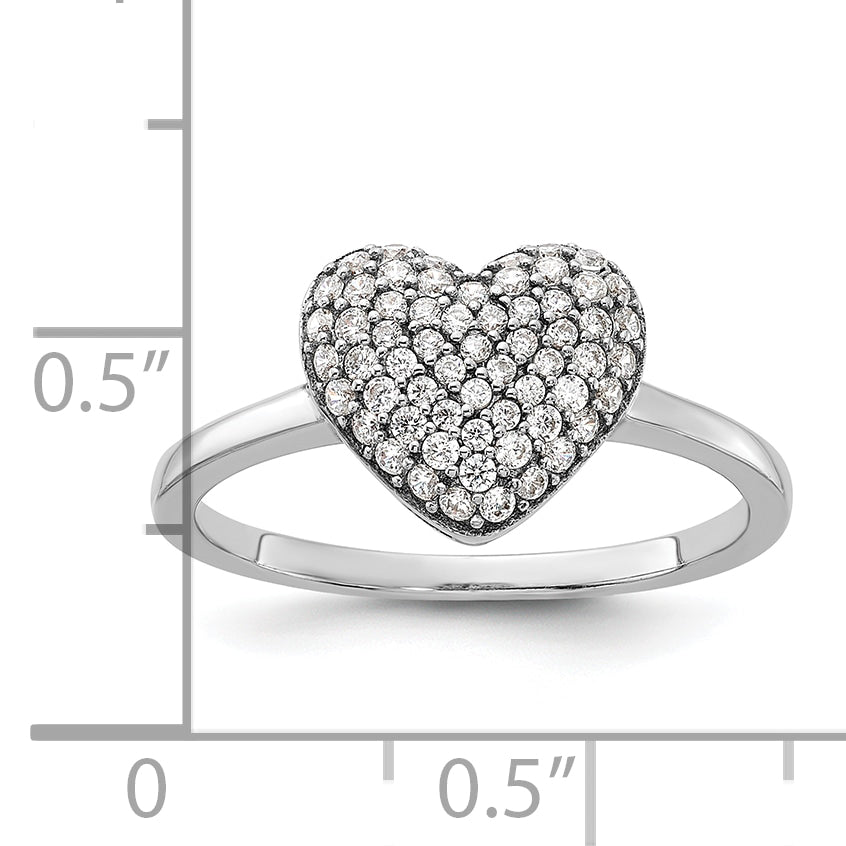 Sterling Silver Rhodium-plated Pave CZ Heart Ring