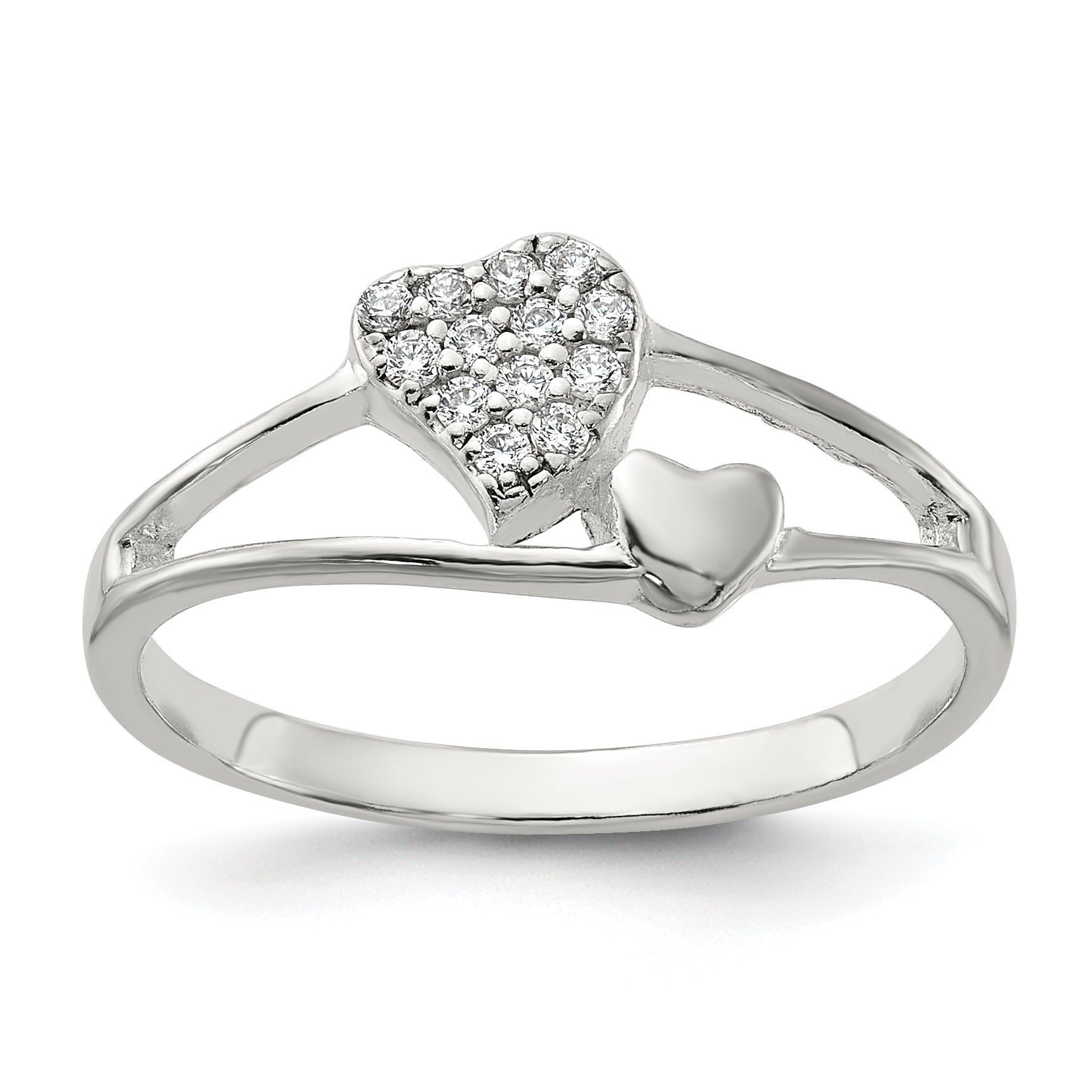 Sterling Silver Polished CZ Double Heart Ring Main image