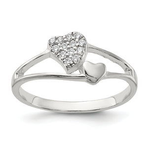 Sterling Silver Polished CZ Double Heart Ring, Size 8 - Sophia Jewelers