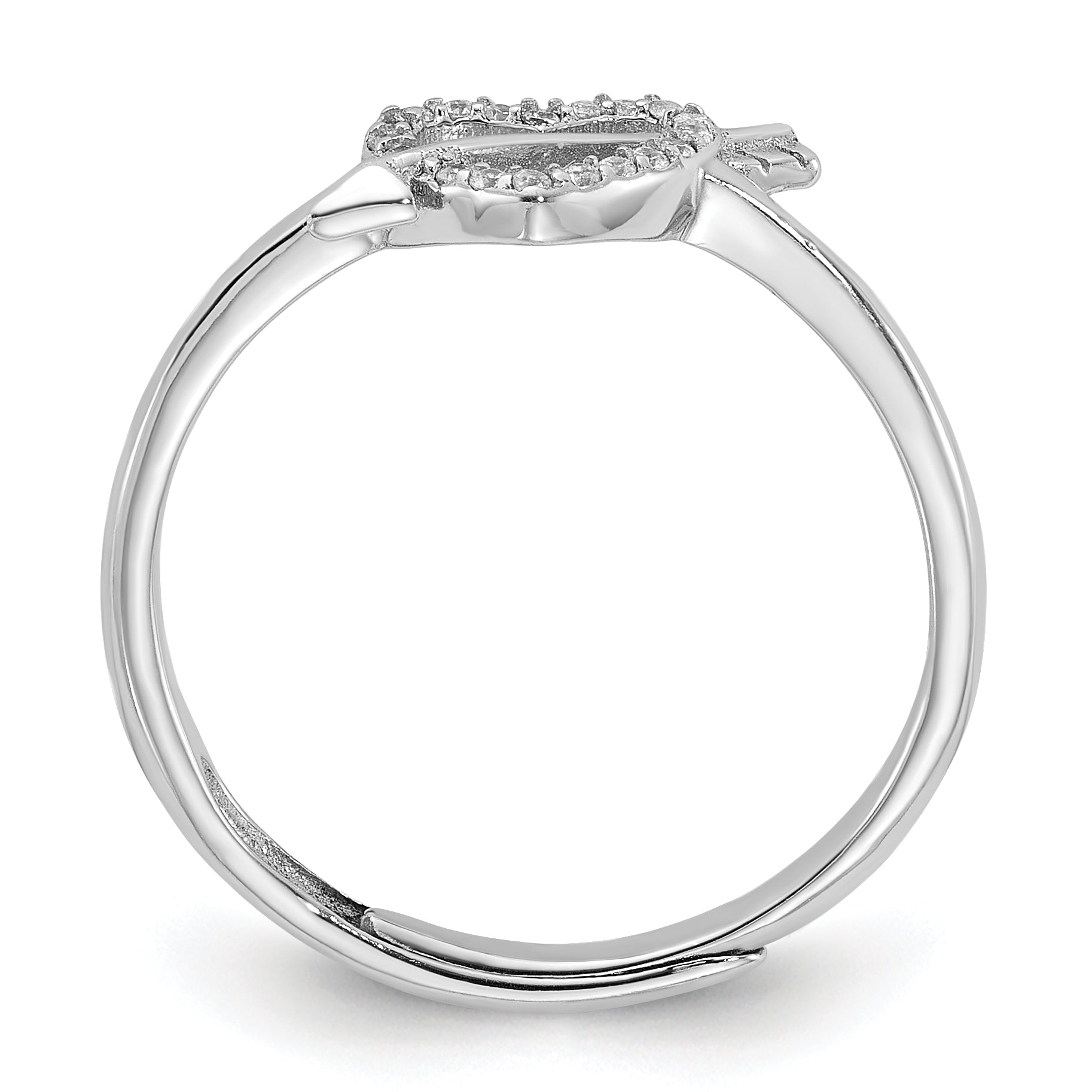 Sterling Silver Rhodium-plated CZ Heart with Arrow Adjustable Ring Secondary image