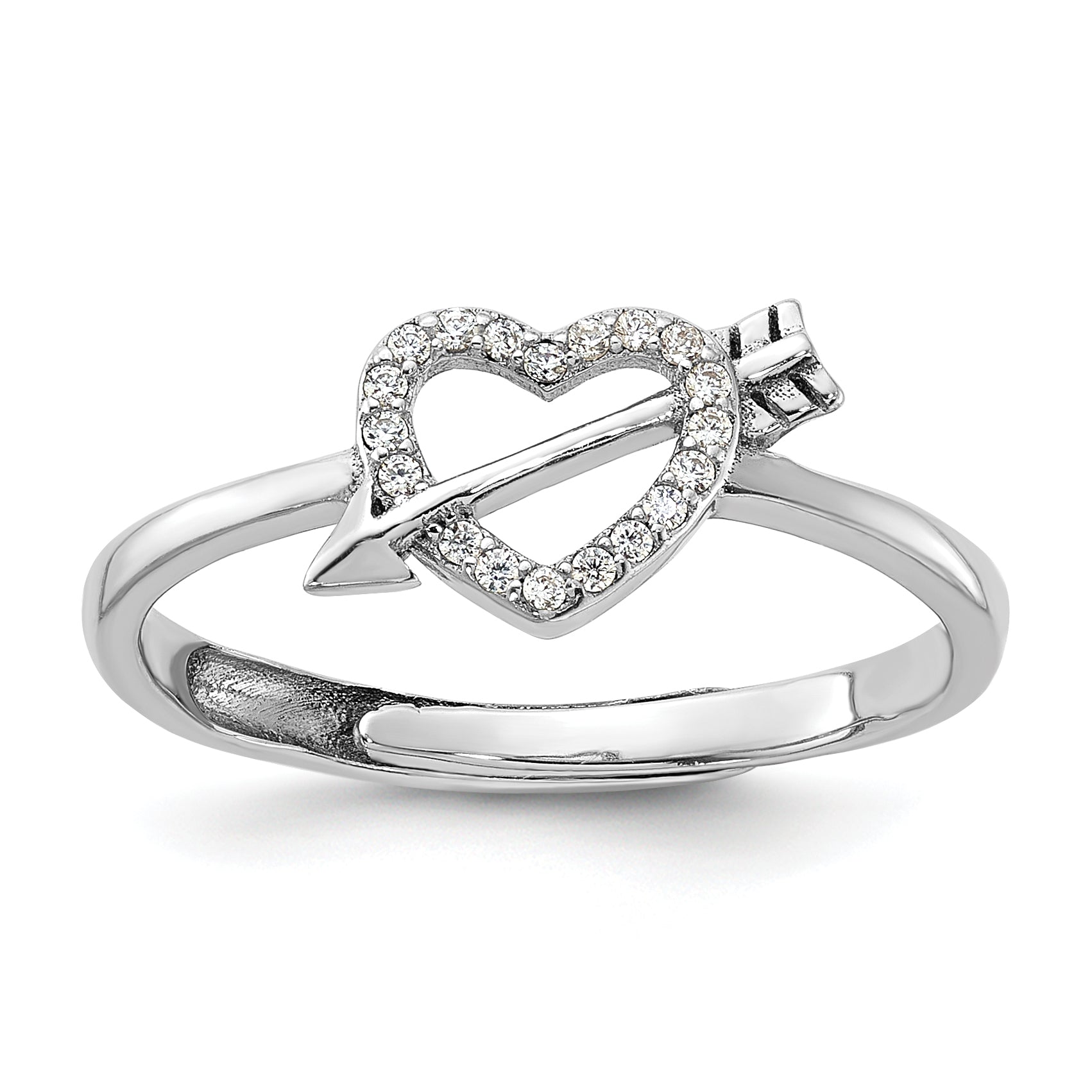 Sterling Silver Rhodium-plated CZ Heart with Arrow Adjustable Ring Main image
