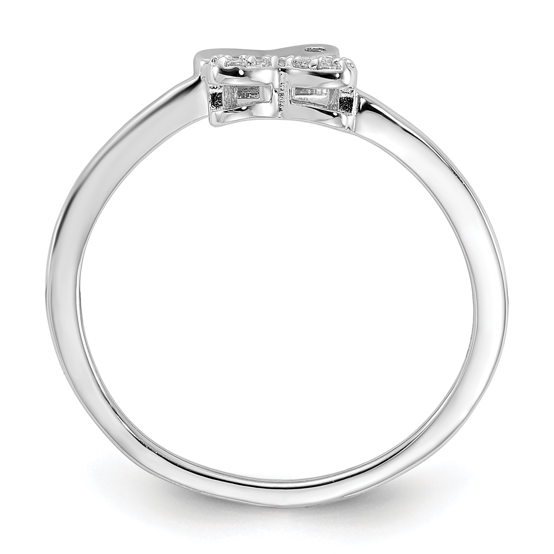 Sterling Silver Rhodium-plated CZ Double Heart Ring Secondary image