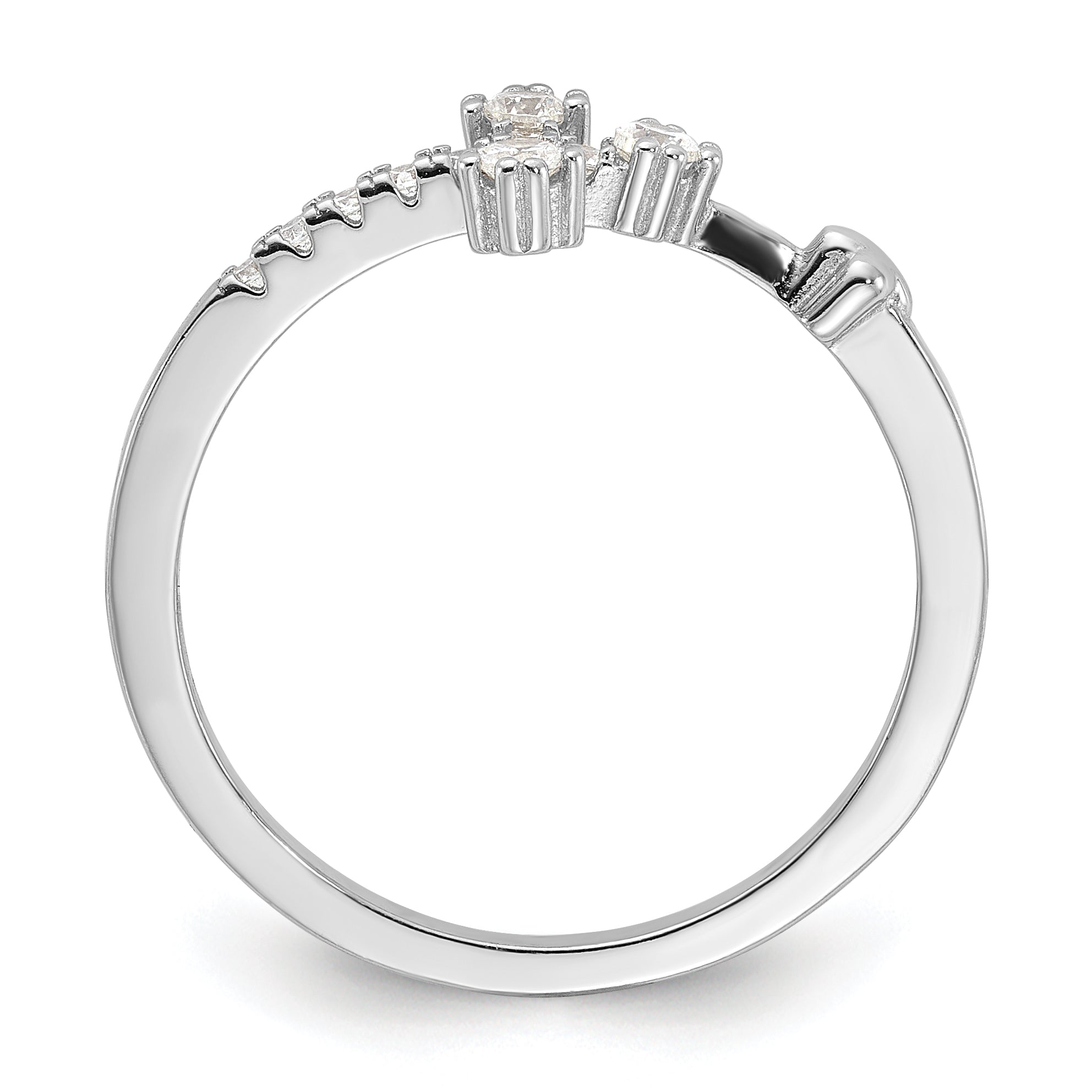 Sterling Silver Flash Platinum-plated CZ Cross Ring