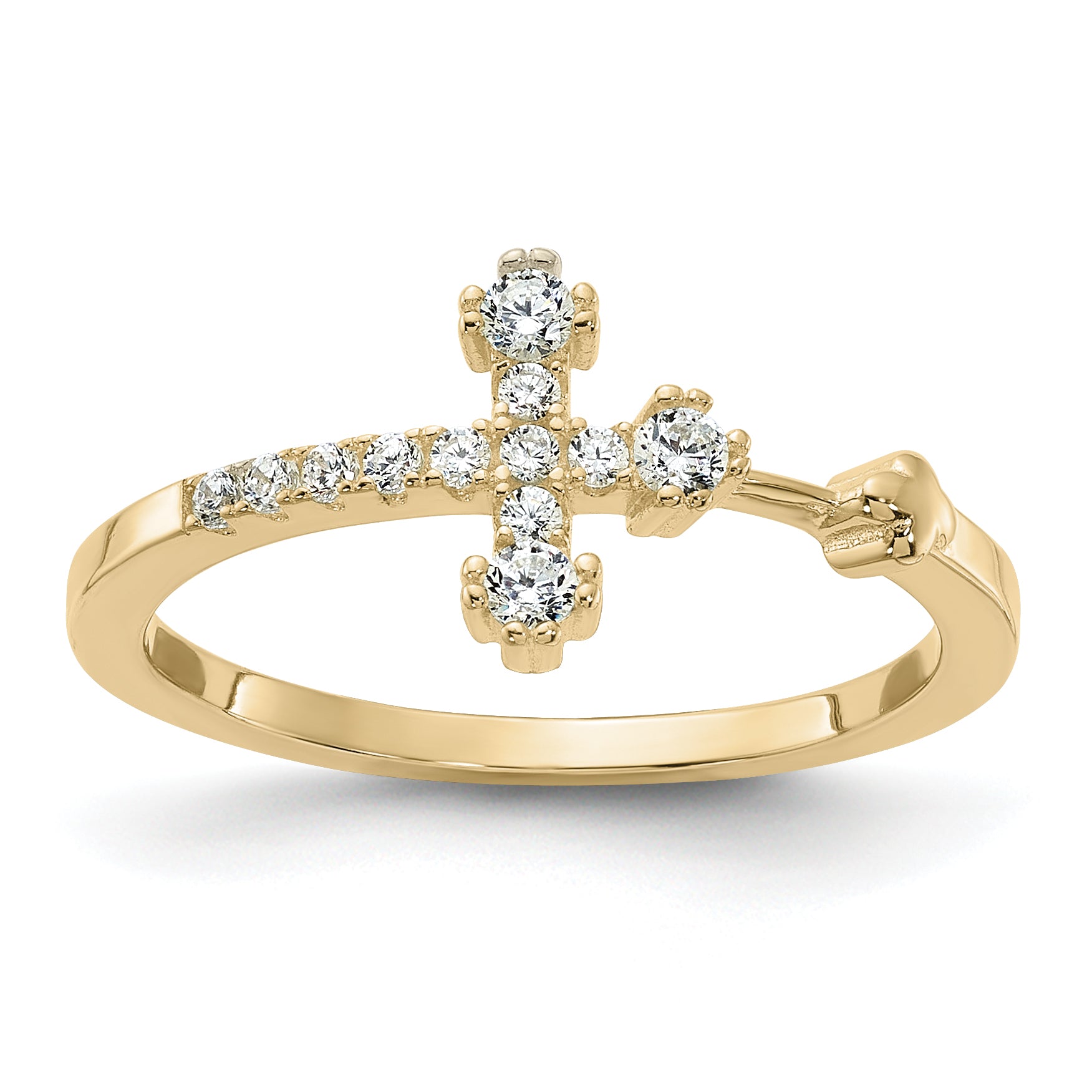 Sterling Silver Gold-tone CZ Cross Ring Main image