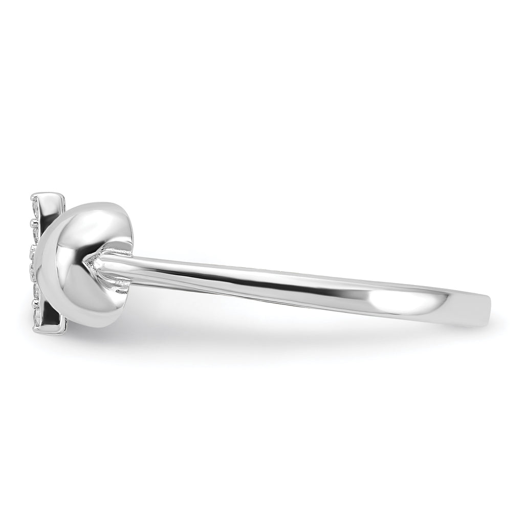 Sterling Silver Rhodium-plated Heart and CZ Cross Ring
