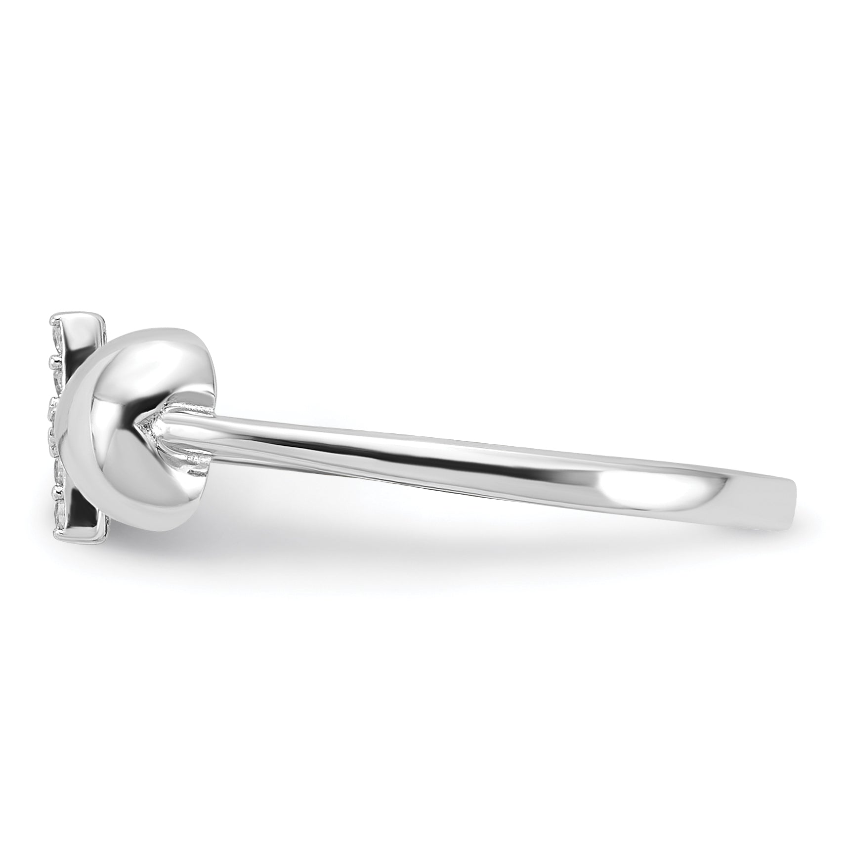 Sterling Silver Rhodium-plated Heart and CZ Cross Ring