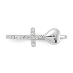 Sterling Silver Rhodium-plated Heart and CZ Cross Ring