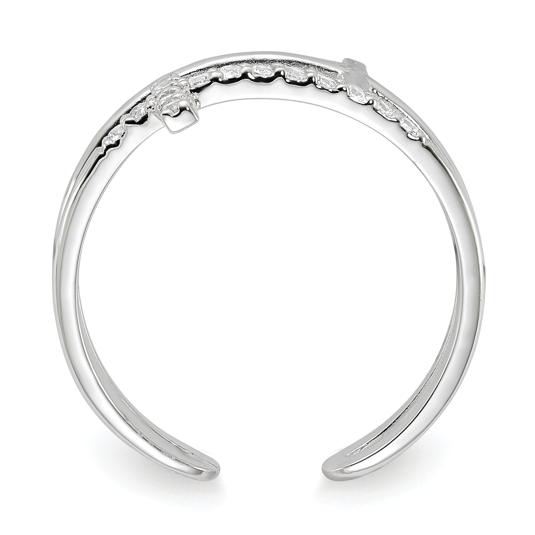 Sterling Silver E-coated CZ Cross Open Back Ring Secondary image