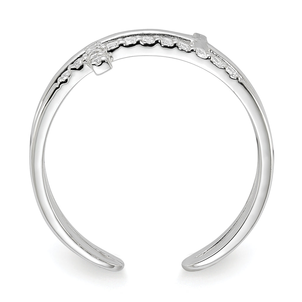 Sterling Silver E-coated CZ Cross Open Back Ring
