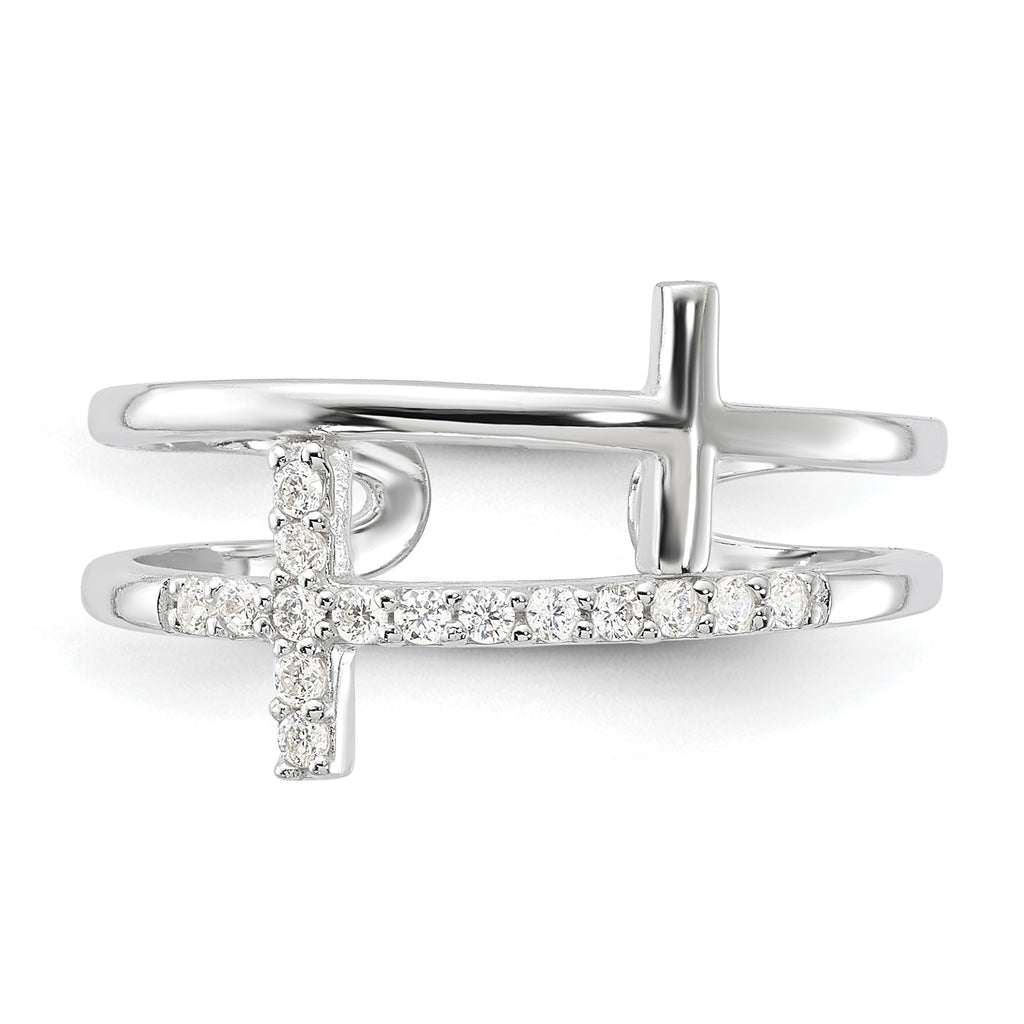 Sterling Silver E-coated CZ Cross Open Back Ring