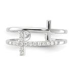 Sterling Silver E-coated CZ Cross Open Back Ring