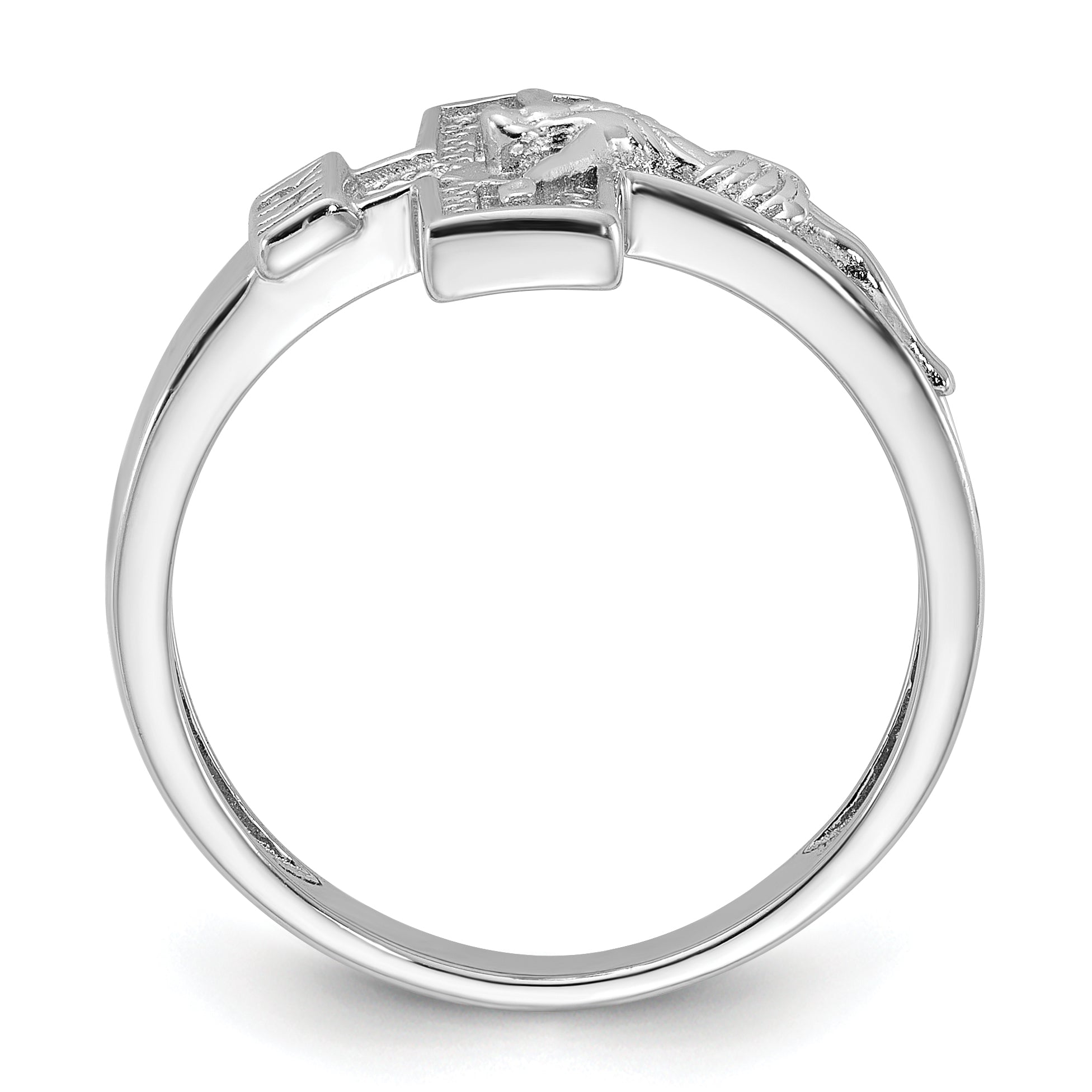 Sterling Silver Rhodium-plated INRI Crucifix Ring Secondary image