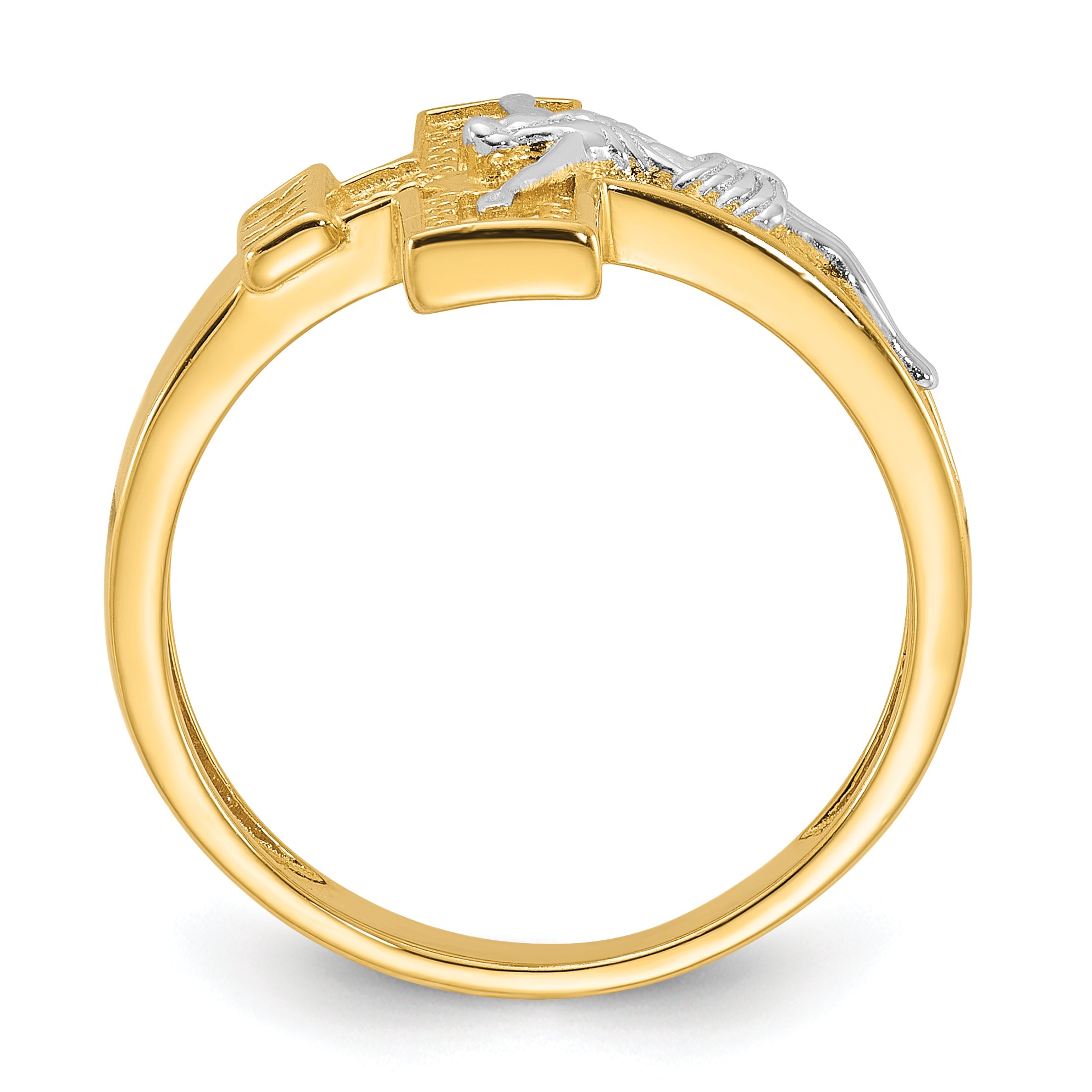 Sterling Silver Rhodium-plated Gold-tone INRI Crucifix Ring
