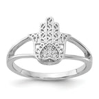 Sterling Silver Rhodium-plated CZ Heart Hamsa Ring